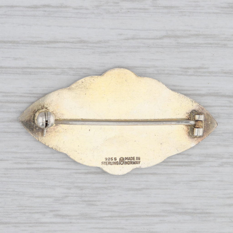Vintage Norwegian Guilloche Enamel Moose Brooch Sterling Silver Meldahl Pin
