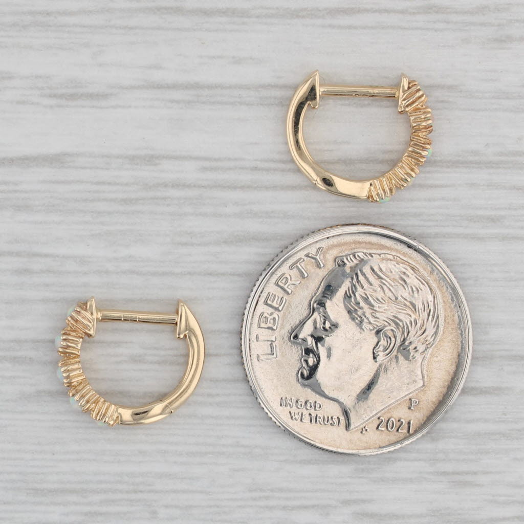 Gray New Opal Hoop Earrings 14k Yellow Gold Small Huggie Hoops
