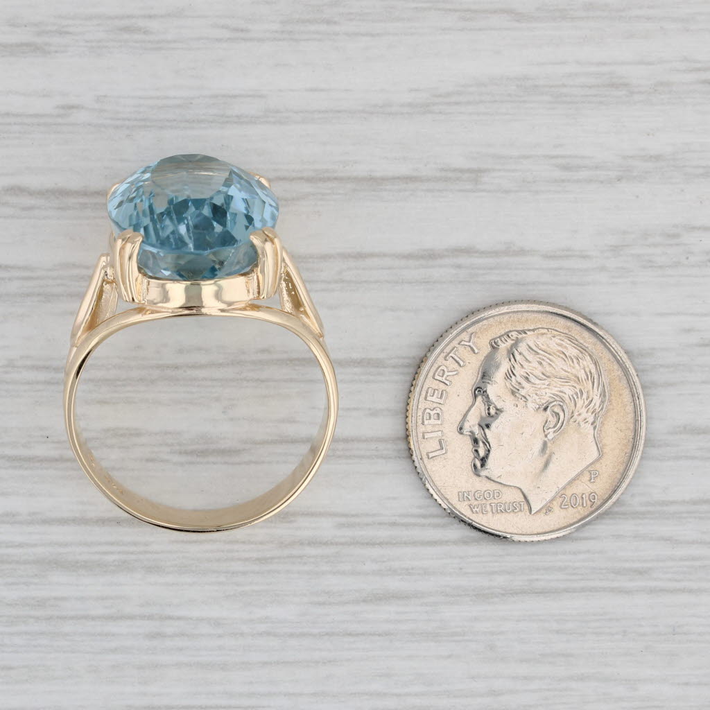 Gray New 16.70ct Blue Topaz Ring 14k Yellow Gold Size 7.5 Oval Solitaire