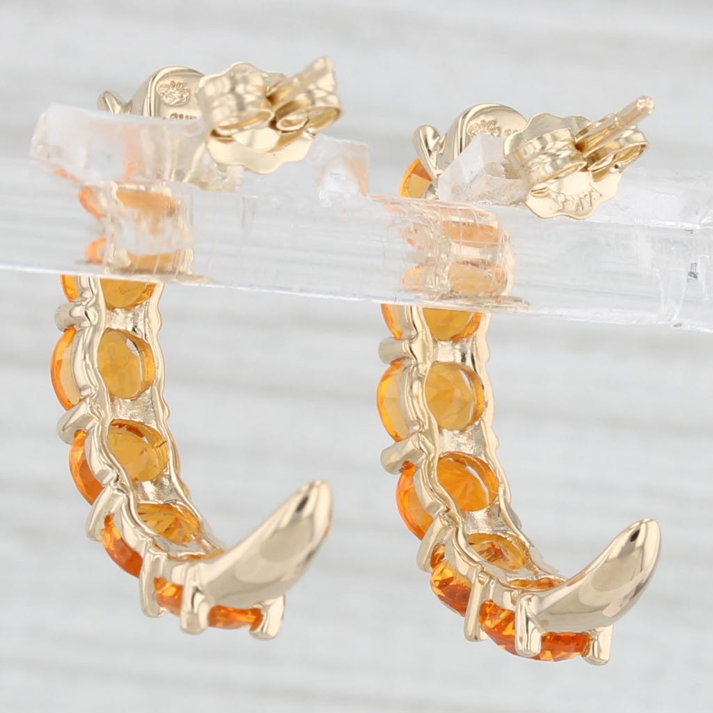 Light Gray Orange Fire Opal Half Hoop J-Hook Earrings 14k Yellow Gold