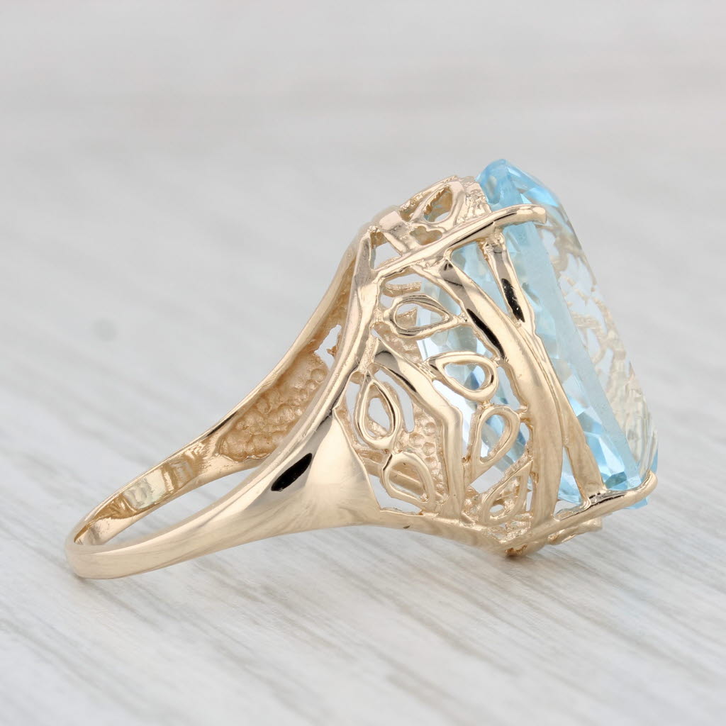 Light Gray 18.40ct Blue Topaz Ring 14k Yellow Gold Size 8 Large Oval Solitaire