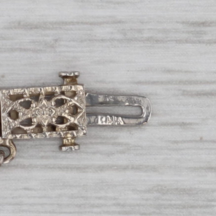 Gray Vintage Art Deco Diamond Floral Filigree Link Bracelet 14k White Gold 6.25"