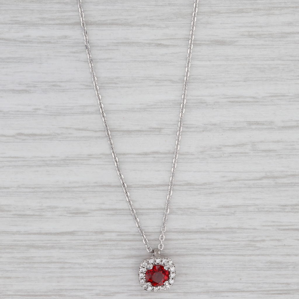 Light Gray 1.05ctw Ruby Diamond Halo Pendant Necklace 14k White Gold Adjustable Cable Chain