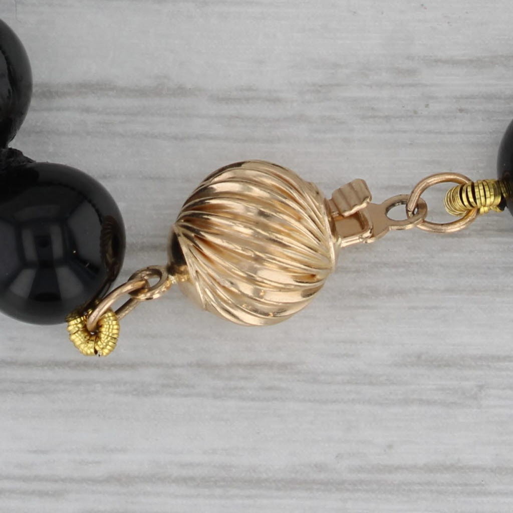 Dark Gray Black Onyx Bead Single Strand Necklace 27" 14k Yellow Gold 8 mm