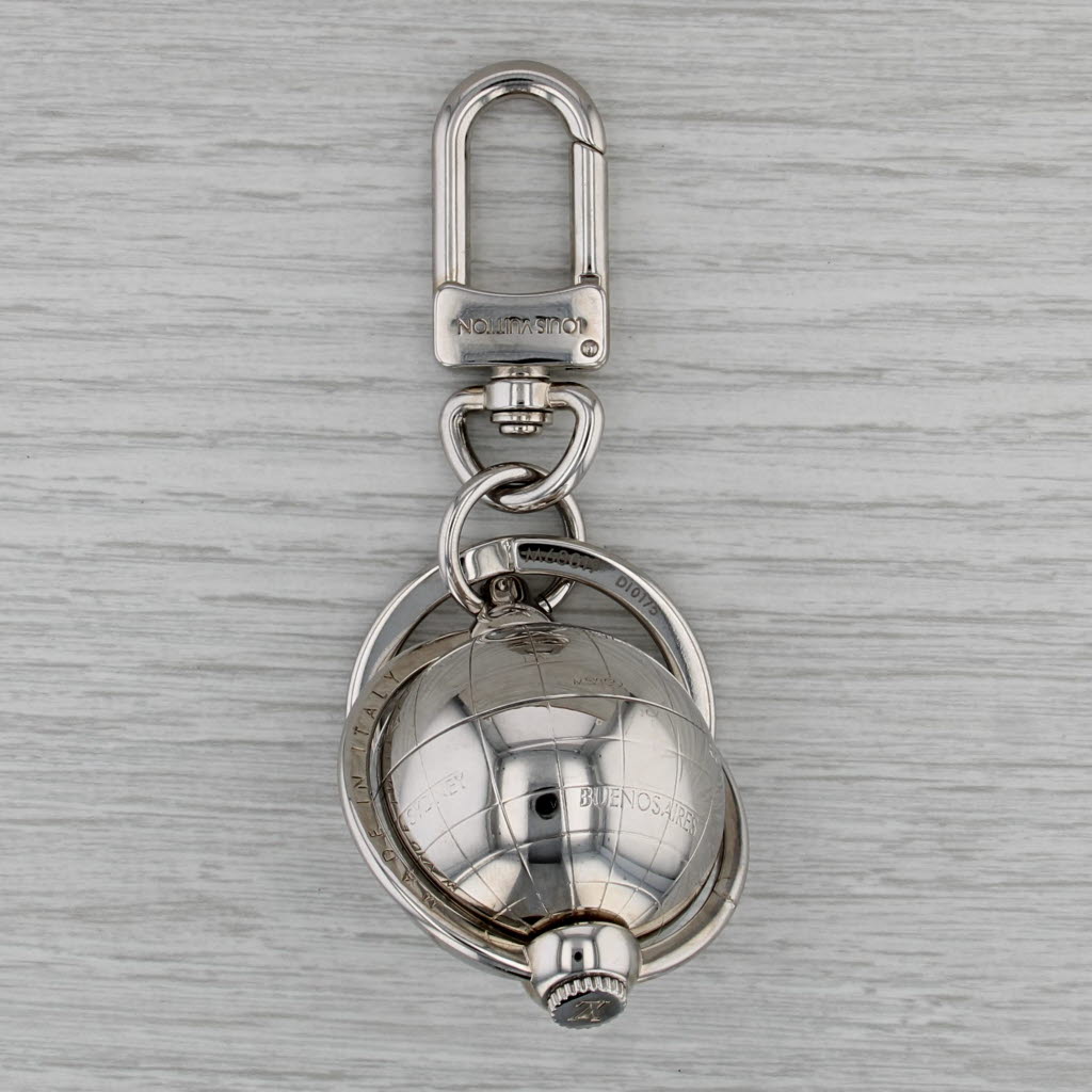 Louis Vuitton Porte Cles Sphere Key Chain Bag Charm w/ Box Papers Silver Toned