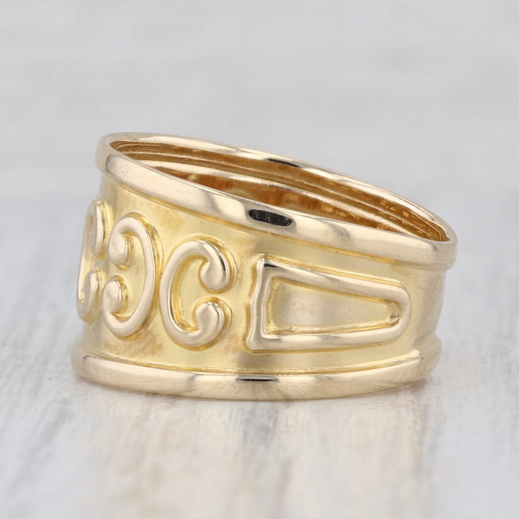 Vintage Patterned Tapering Band Ring 14k Yellow Gold Made in France