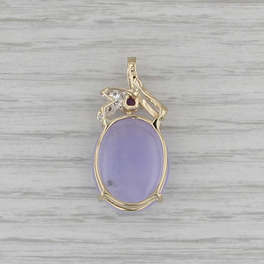 Purple Jadeite Jade Amethyst Diamond Pendant 14k Yellow Gold