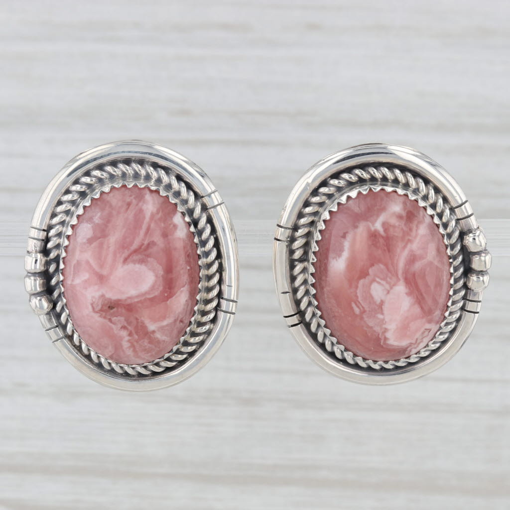 Gray Red Rhodochrosite Earrings Sterling Silver Vintage Southwestern Native American