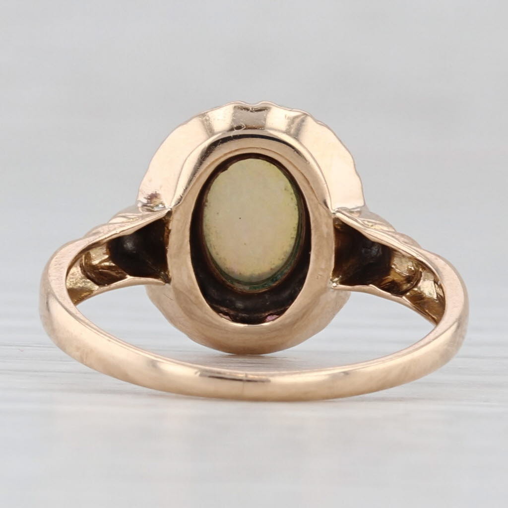 Light Gray Antique Opal Cabochon Halo Ring 10k Yellow Gold Size 6
