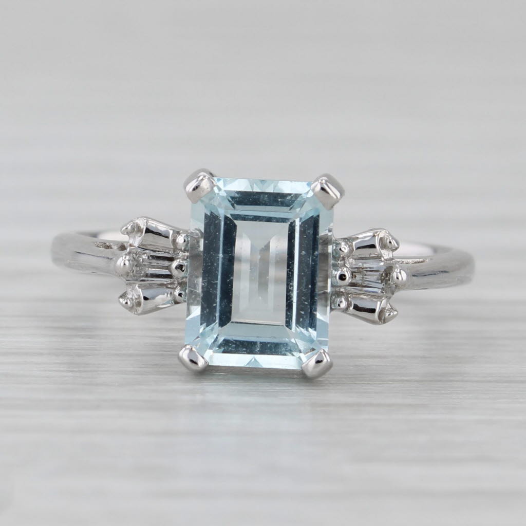 Gray 1.30ctw Emerald Cut Aquamarine Diamond Ring 10k White Gold Size 5