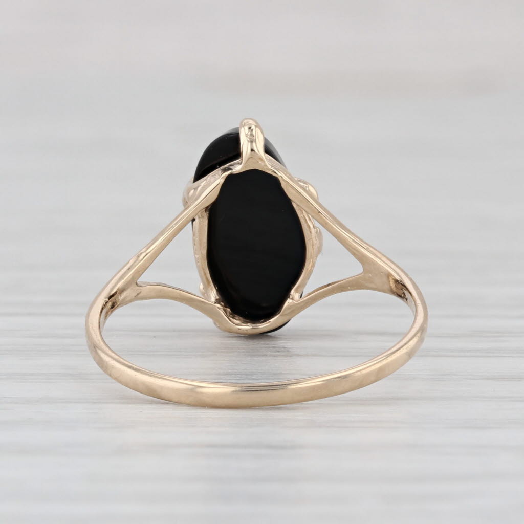 Mickey Mouse Oval Black Onyx Cabochon Signet Ring 10k Yellow Gold Size 6.25