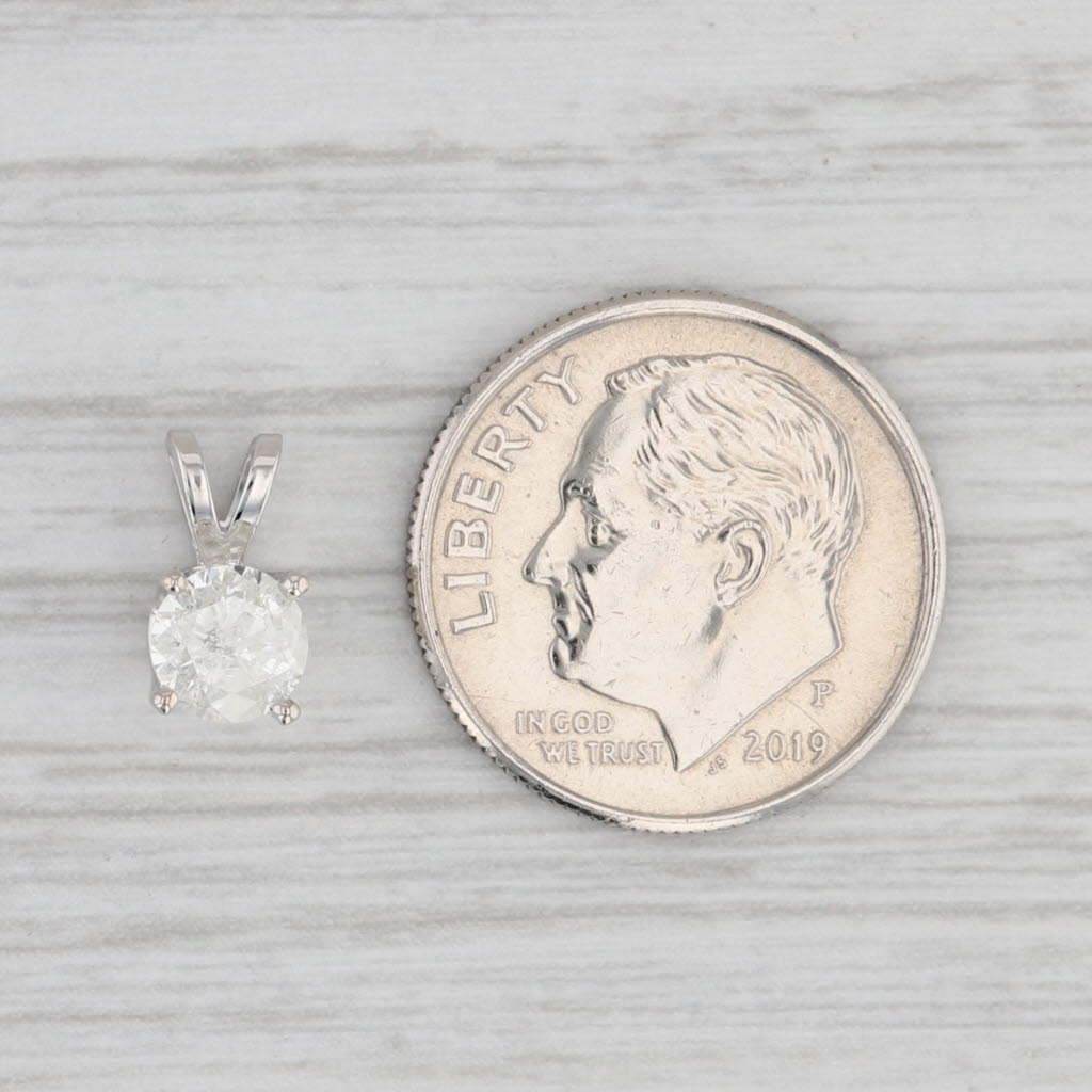 Light Gray 0.55ct Round Diamond Solitaire Pendant 14k White Gold Small Drop