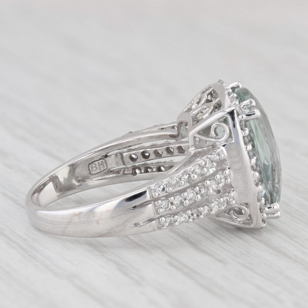 Light Gray 7.37ctw Prasiolite Green Amethyst Diamond Halo Ring 14k White Gold Size 7.25