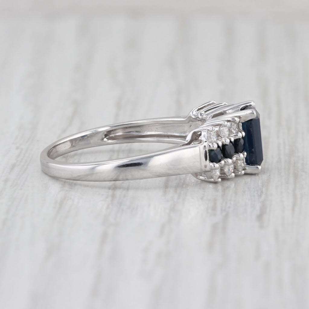 1.85ctw Emerald Cut Blue Sapphire Diamond Ring 10k White Gold Sz 9.25 Engagement