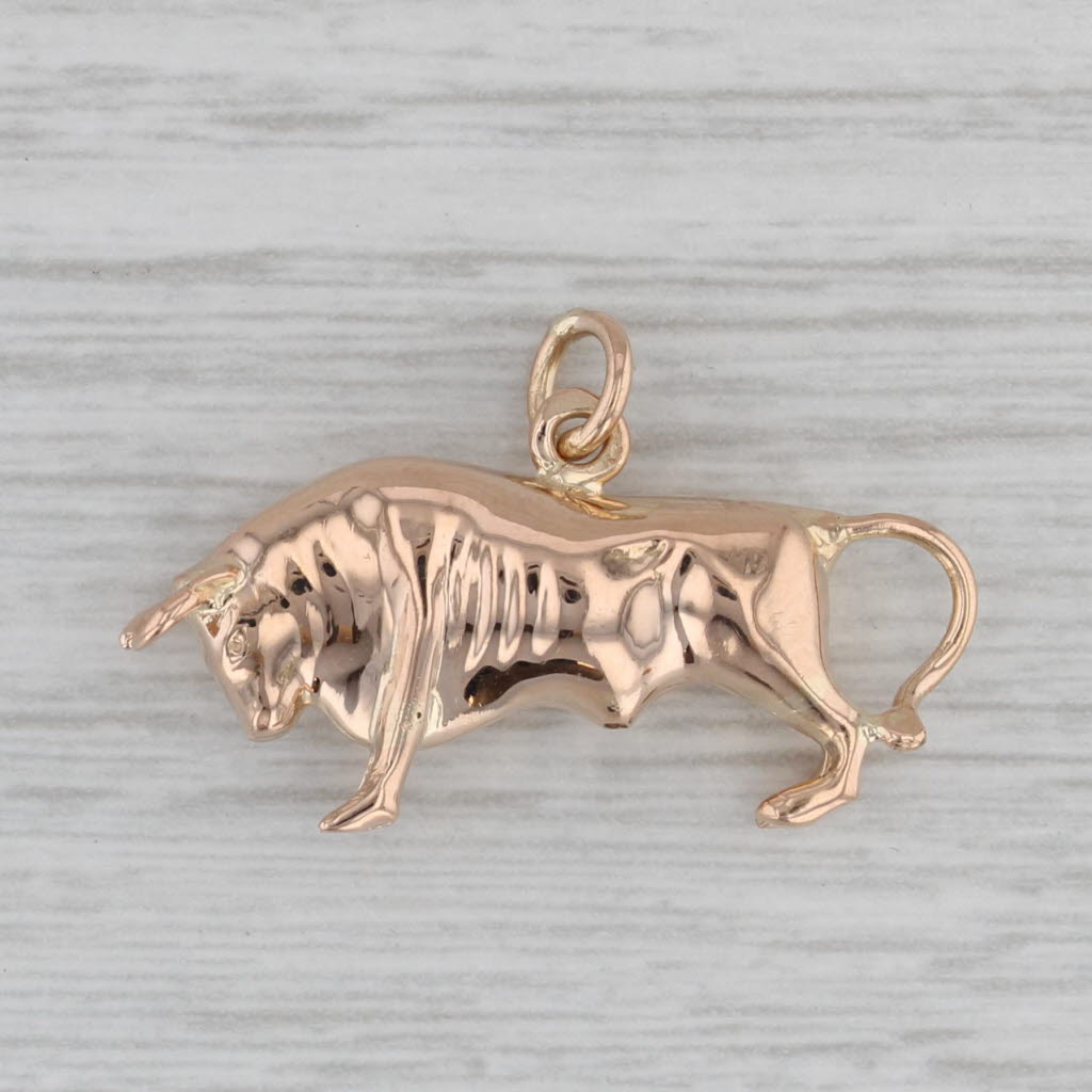 Gray Golden Bull Charm 18k Rose Gold 3D Figural Pendant