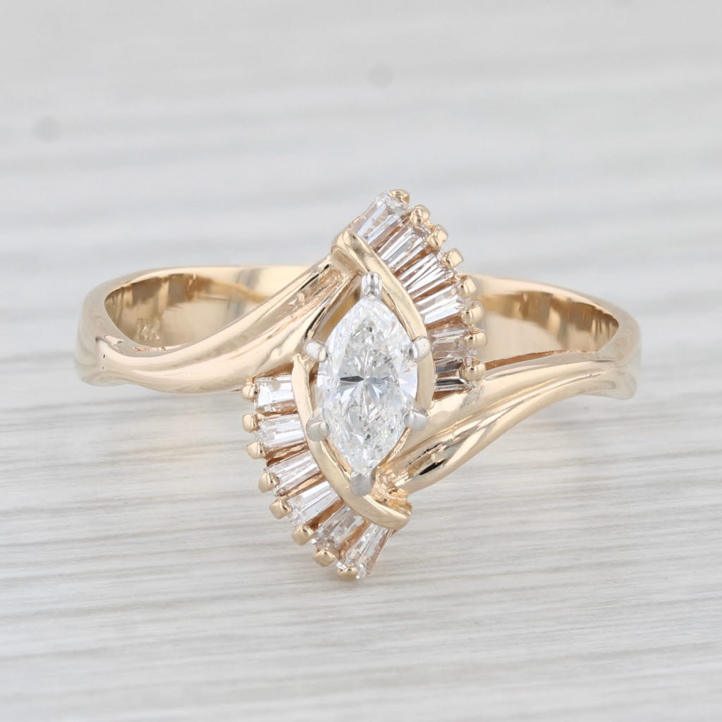 Light Gray 0.60ctw Marquise Diamond Engagement Ring 14k Yellow Gold Size 9.5 Bypass