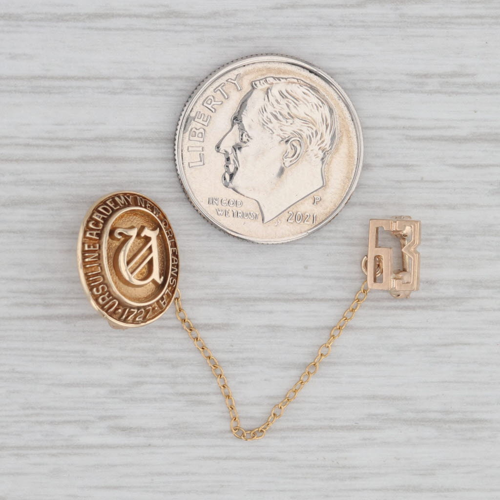 Light Gray Ursuline Academy New Orleans School Pin 10k Yellow Gold Vintage Class 1963