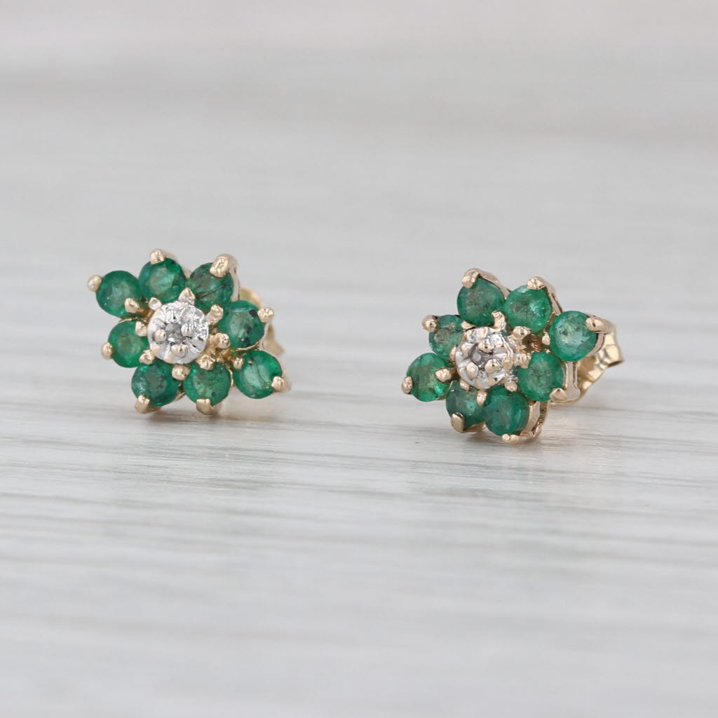 0.60ctw Emerald Diamond Stud Earrings 14k Yellow Gold Studs