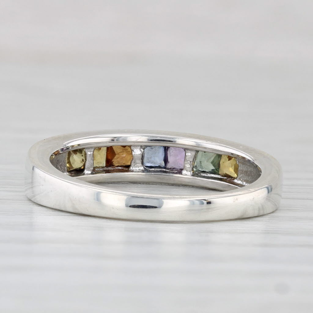 Light Gray 0.91ctw Multicolor Rainbow Sapphire Ring Sterling Silver Stackable Band COA