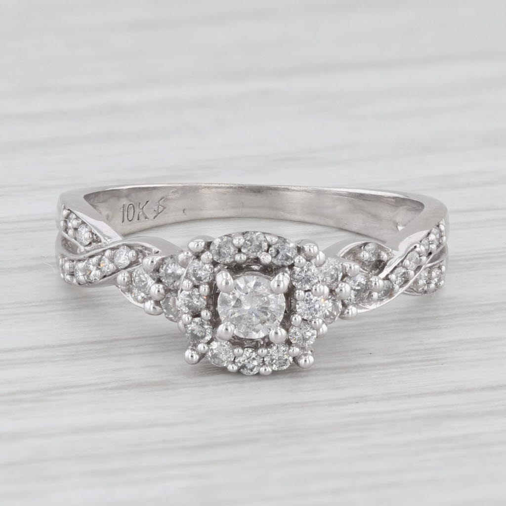 Light Gray 0.40ctw Diamond Halo Engagement Ring 10k White Gold Size 7