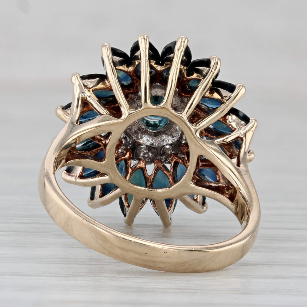 Gray 3.34ctw Blue Sapphire Diamond Flower Ring 10k Yellow Gold Size 6.25 Cocktail