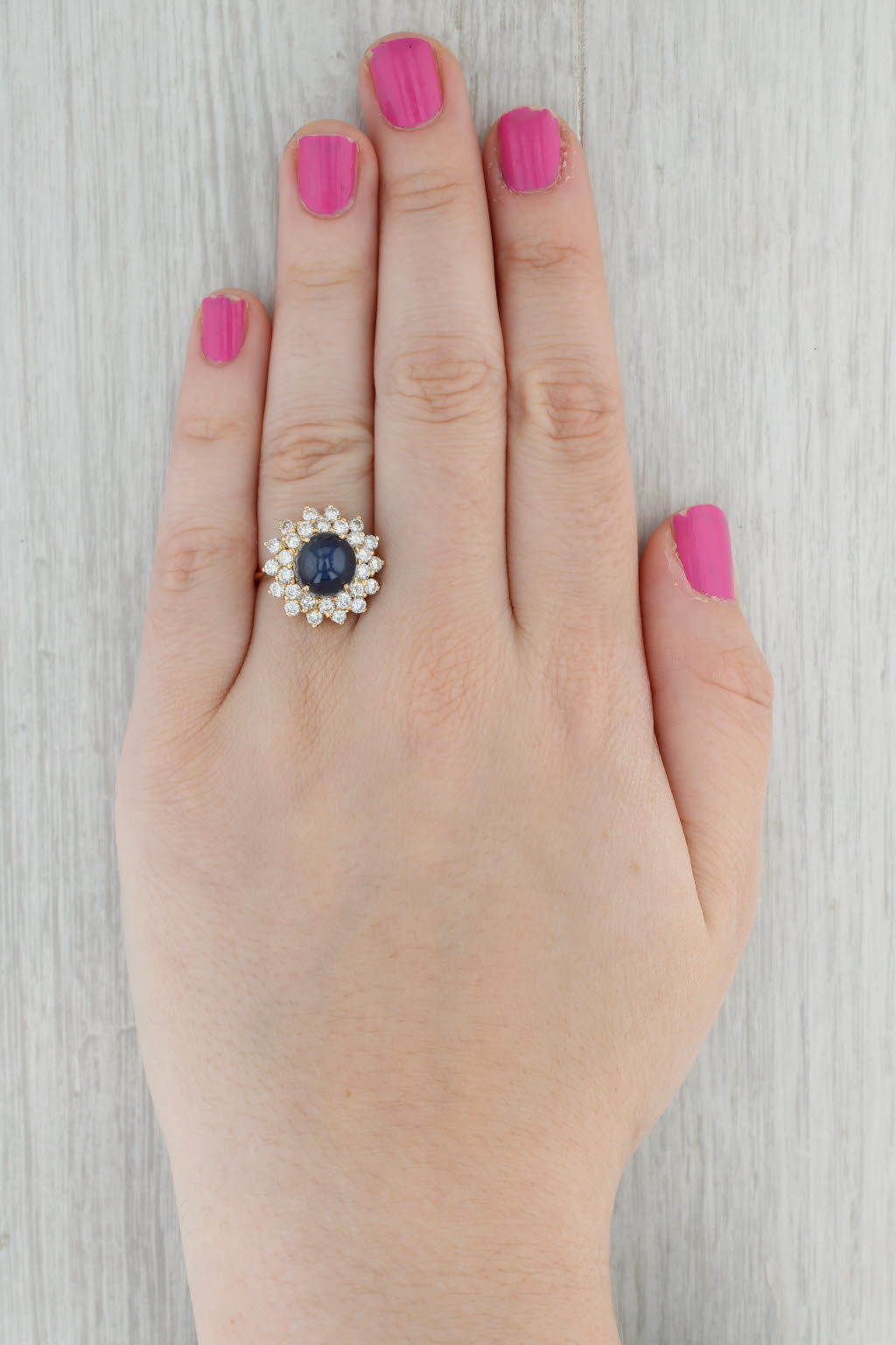 7.85ctw Blue Sapphire Diamond Halo Ring 18k Yellow Gold Size 8 Cocktail