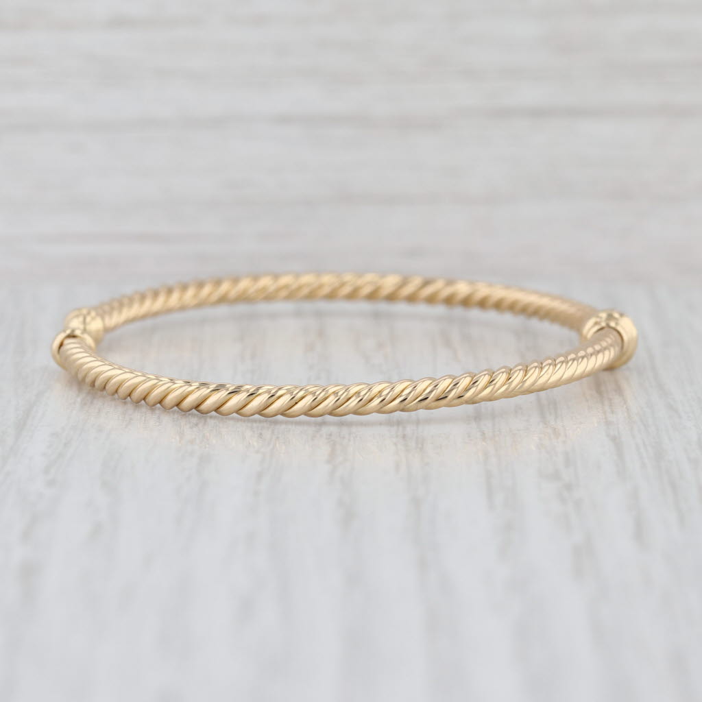 David Yurman Cablespira Station Flex Cuff Bracelet w/ Pouch 18k Gold 3mm 6.5"