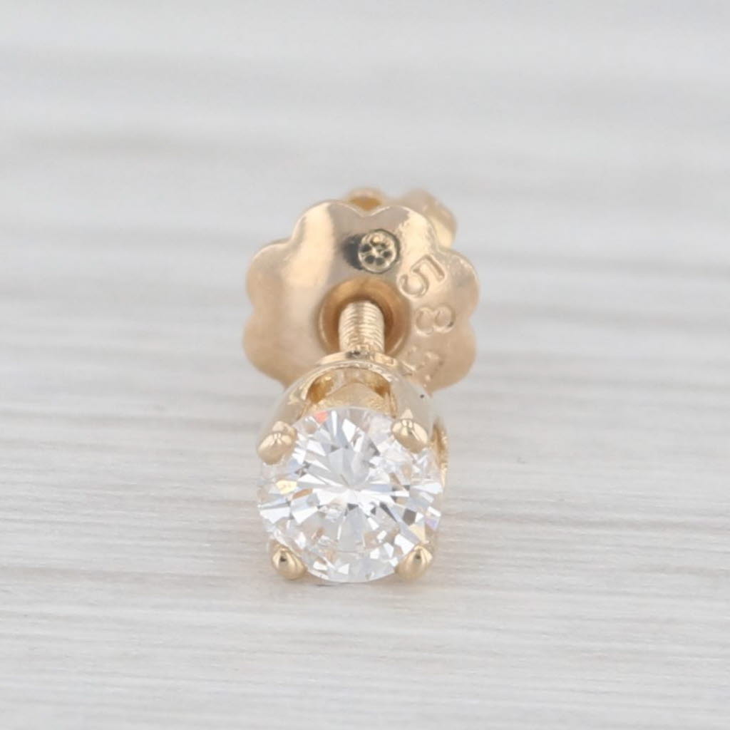 Light Gray 0.15ct Single Diamond Solitaire Stud Earring 14k Yellow Gold Prong Set Pierced