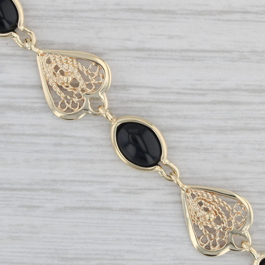 Gray Onyx Filigree Link Bracelet 14k Yellow Gold 7" 10.7mm