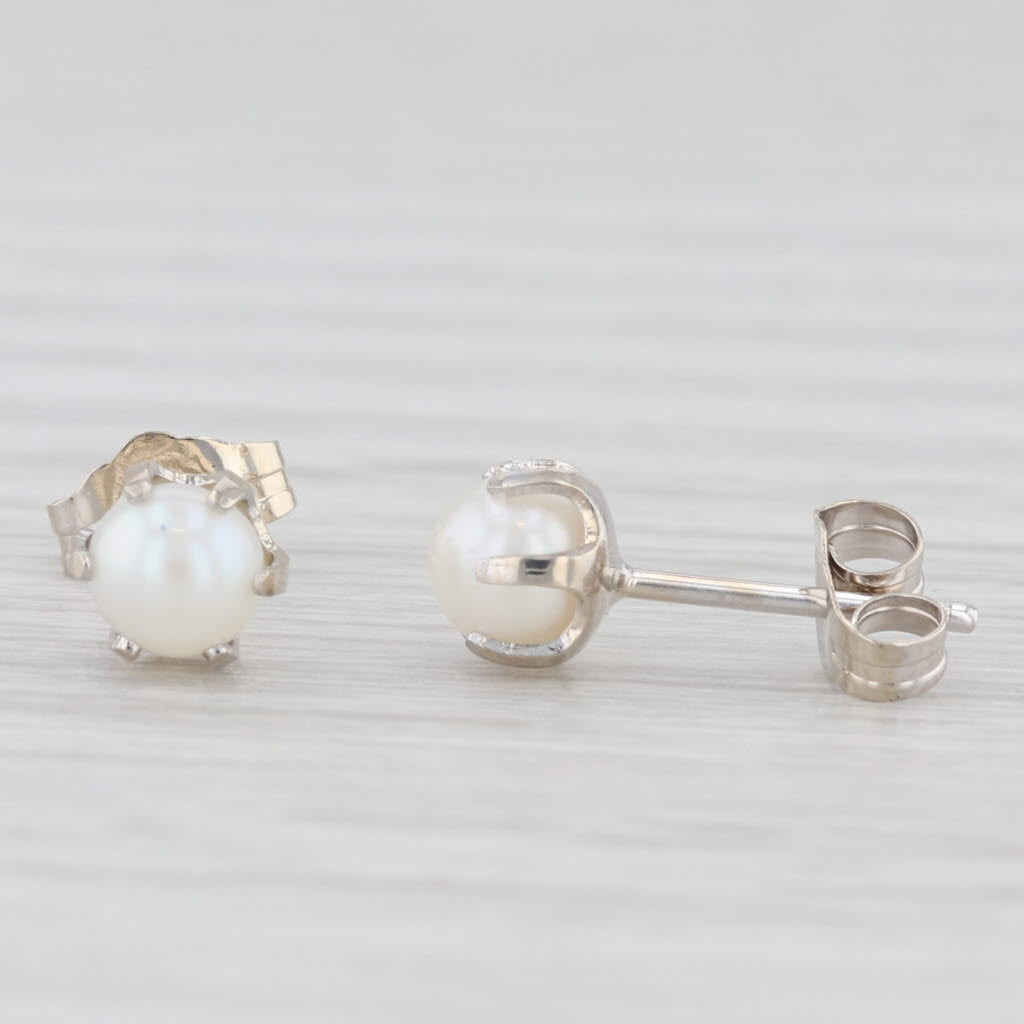 Light Gray Cultured Pearl Solitaire Stud Earrings 14k White Gold
