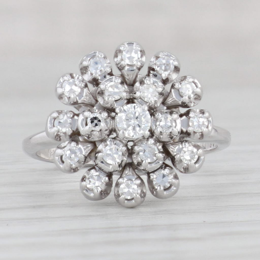 Light Gray 0.39ctw Diamond Cluster Ring 14k White Gold Size 5.5 Engagement