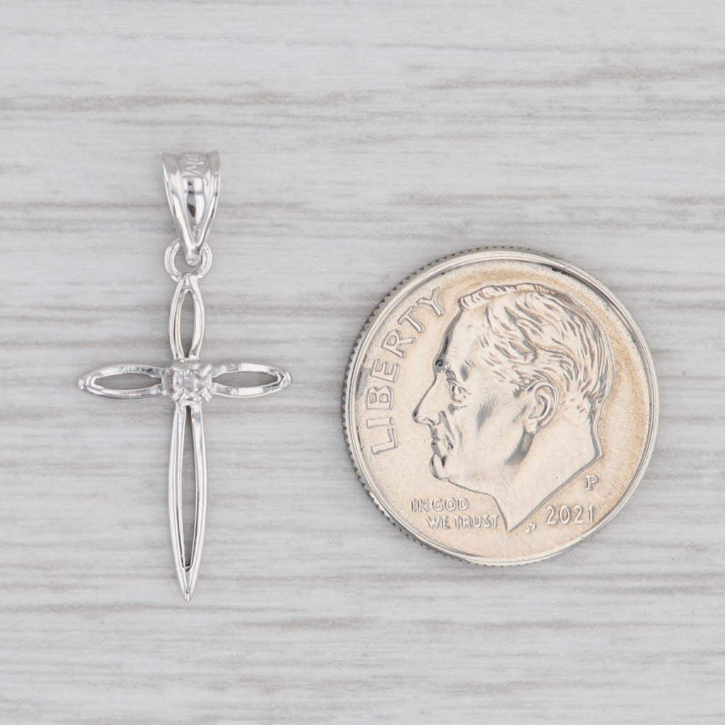 Light Gray Diamond Solitaire Cross Pendant 14k White Gold
