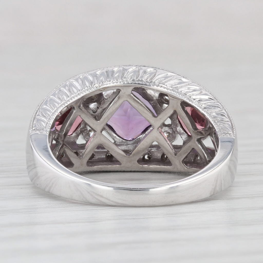 Light Gray 1.47ctw Tourmaline Amethyst Diamond Ring 14k White Gold Size 6.75 3-Stone