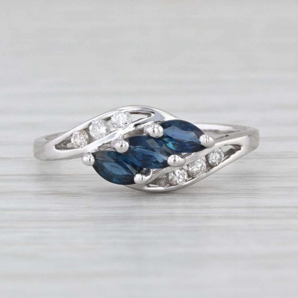 0.60ctw 3-Stone Blue Sapphires Diamonds Ring 14k White Gold Size 5.25