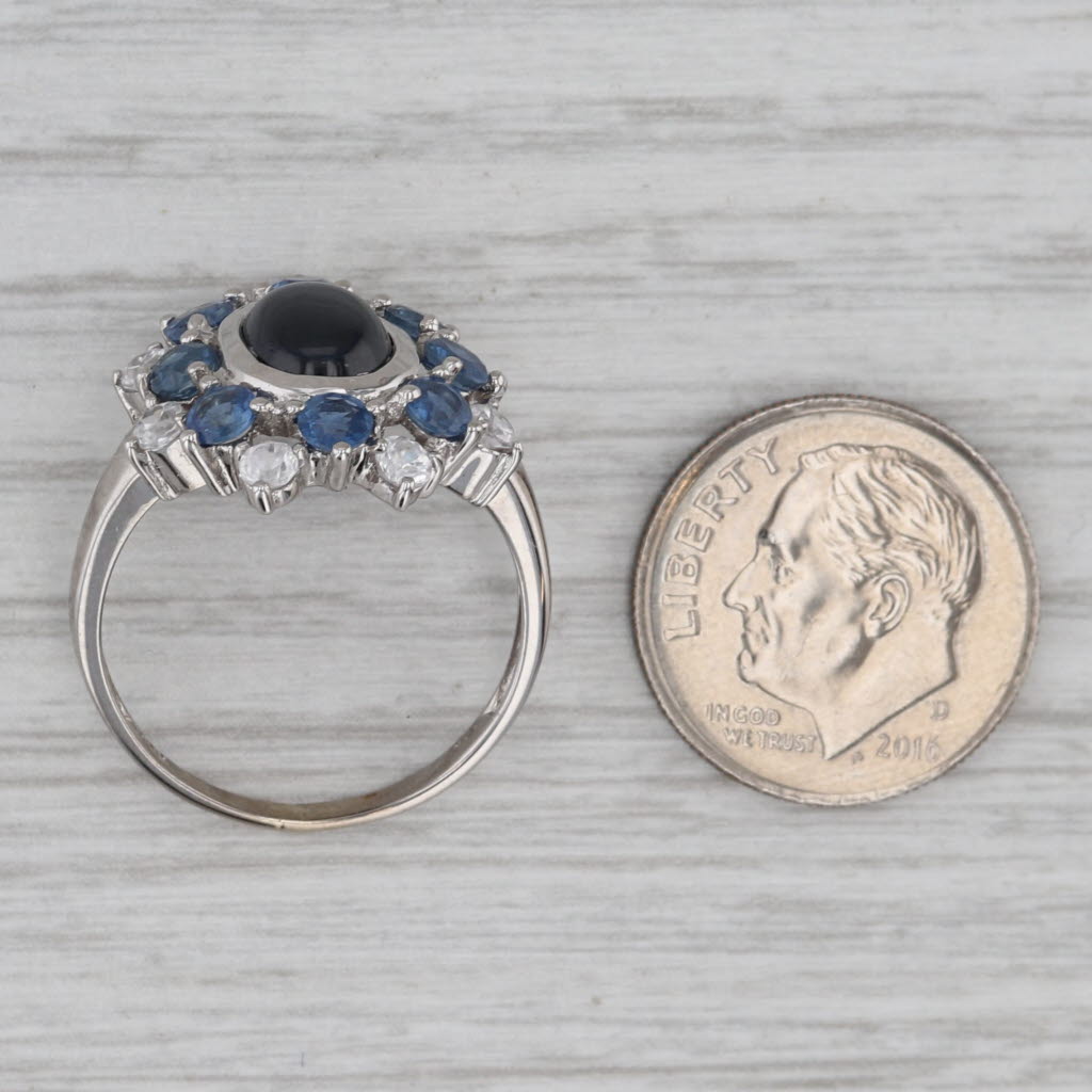 Gray Blue Cabochon Sapphire Zircon Halo Ring 10k White Gold Size 8