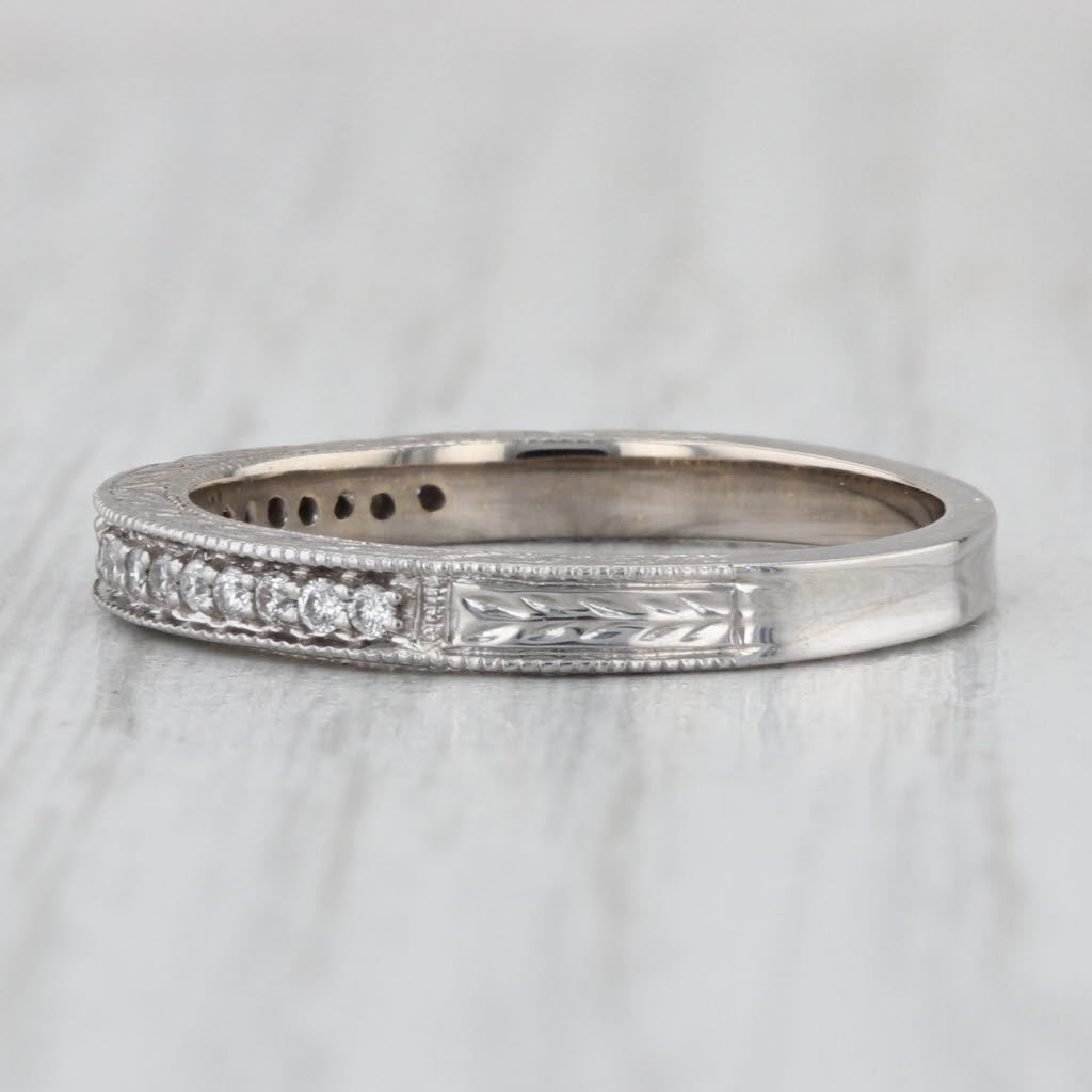 0.10ctw Diamond Wheat Etched Wedding Ring 14k White Gold Size 7 Stackable Band