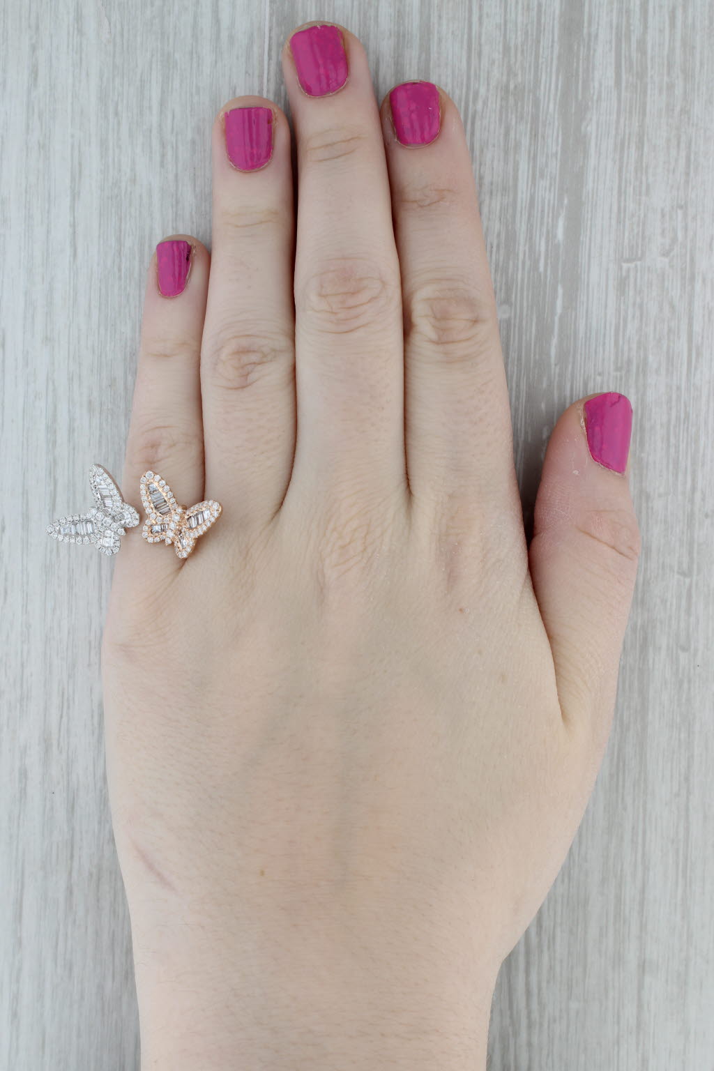 Dark Gray 2.18ctw Diamond Butterfly Ring 18k White Rise Gold Size 6.5 Adjustable