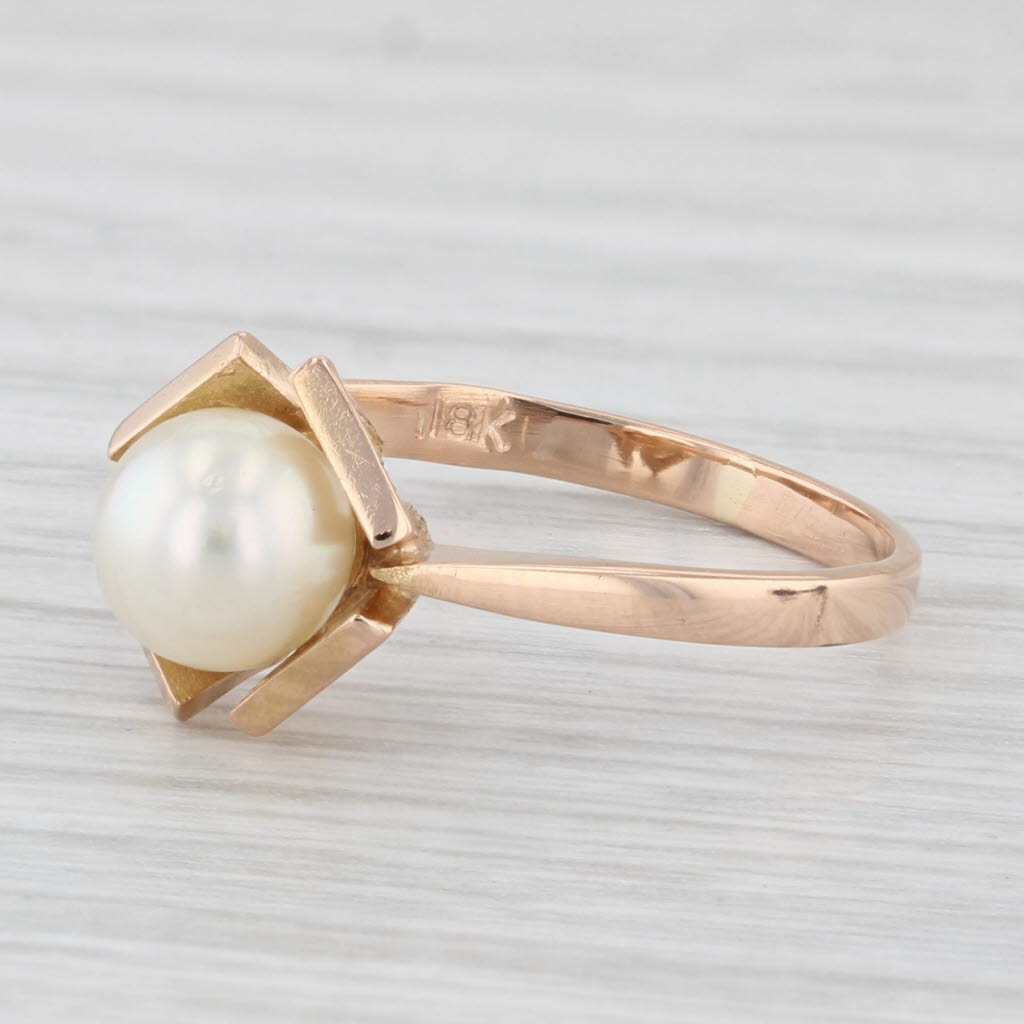 Light Gray Cultured Pearl Solitaire Ring 18k Rose Gold Size 6