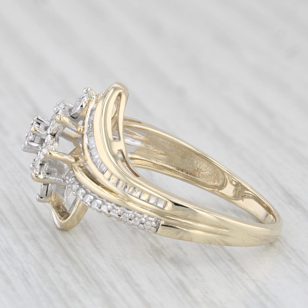 Light Gray 0.11tw Diamond Cluster Bypass Ring 10 Yellow Gold Size 7 Engagement