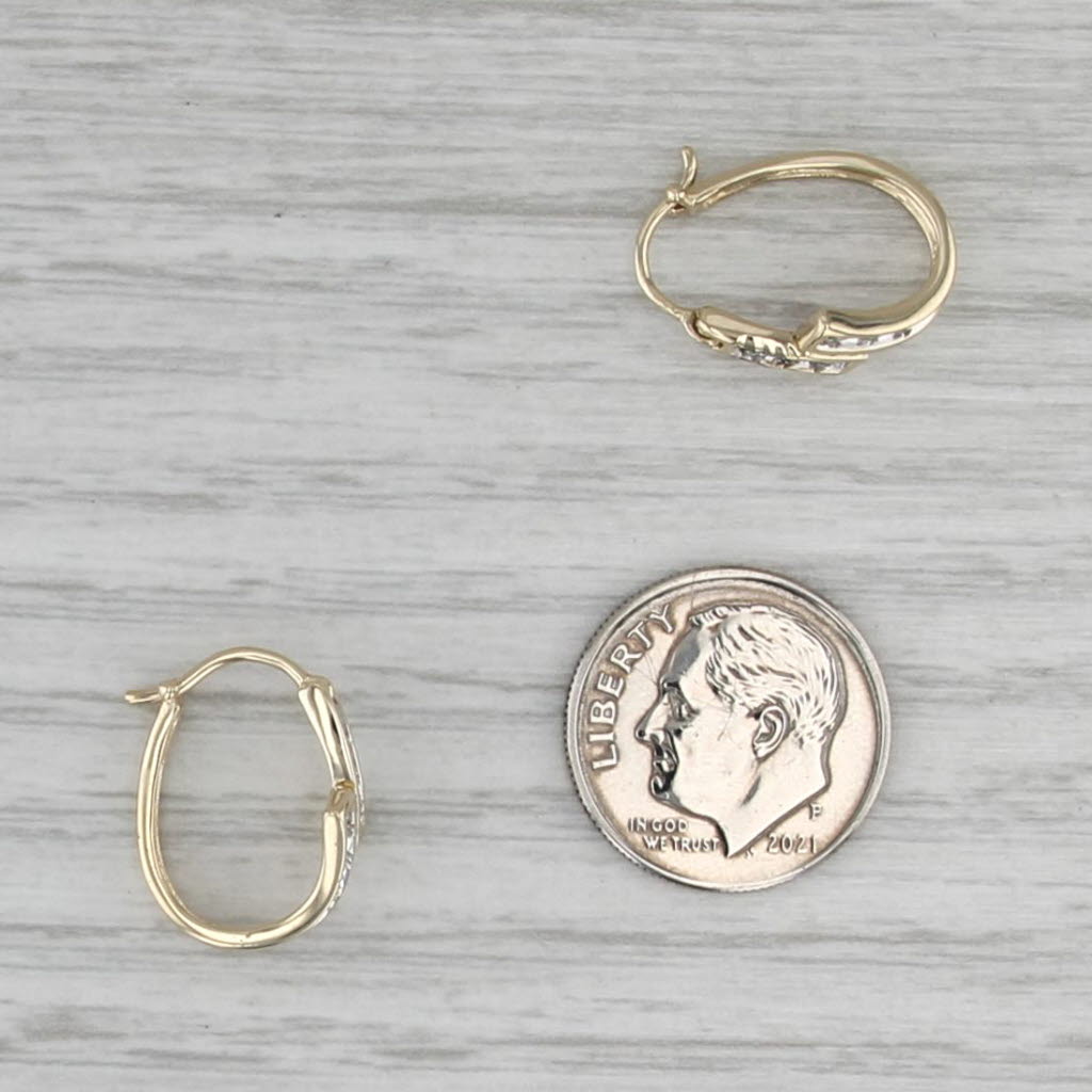 Diamond Bypass Hoop Earrings 10k Yellow Gold Snap Top Oval Hoops