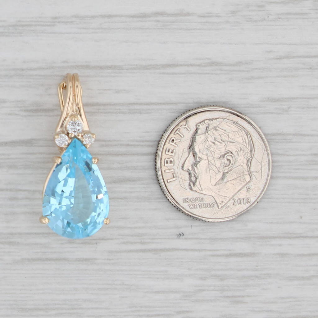 Gray 7.35ctw Blue Topaz Teardrop Diamond Pendant 14k Yellow Gold Bail Clip