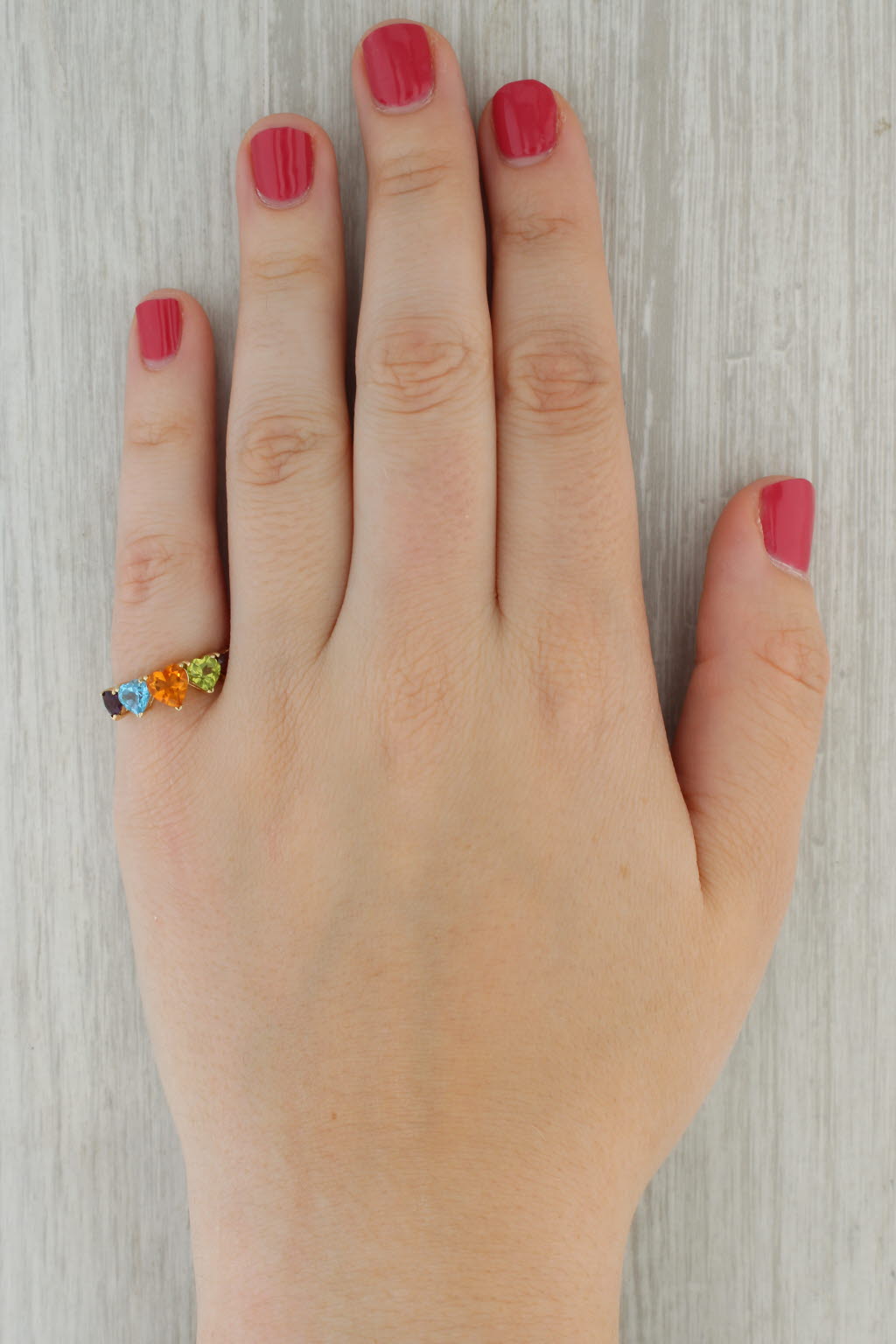 Rosy Brown 2.25ctw Multi-stone Hearts Ring 14k Gold Citrine Amethyst Topaz Peridot Garnet