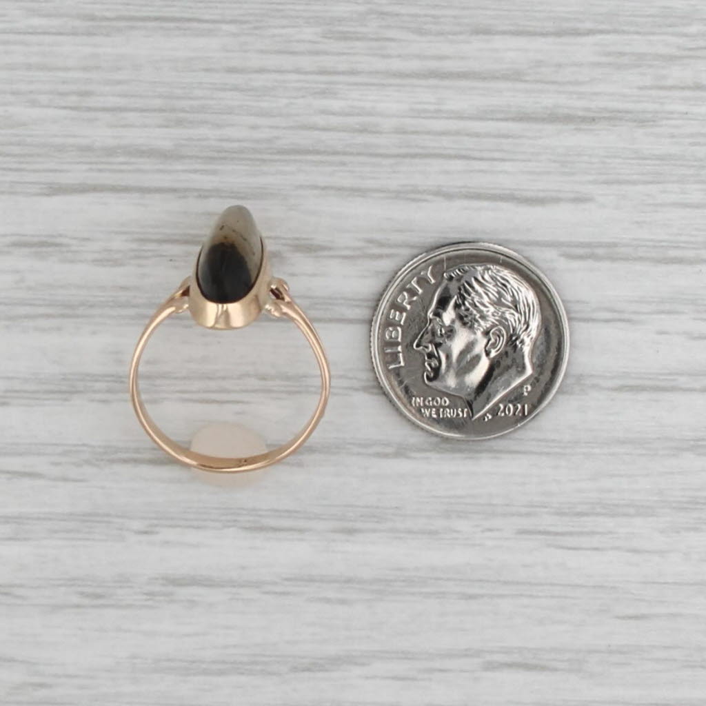 Vintage Montana Agate Cabochon Ring 10k Yellow Gold Size 6 Oval Solitaire