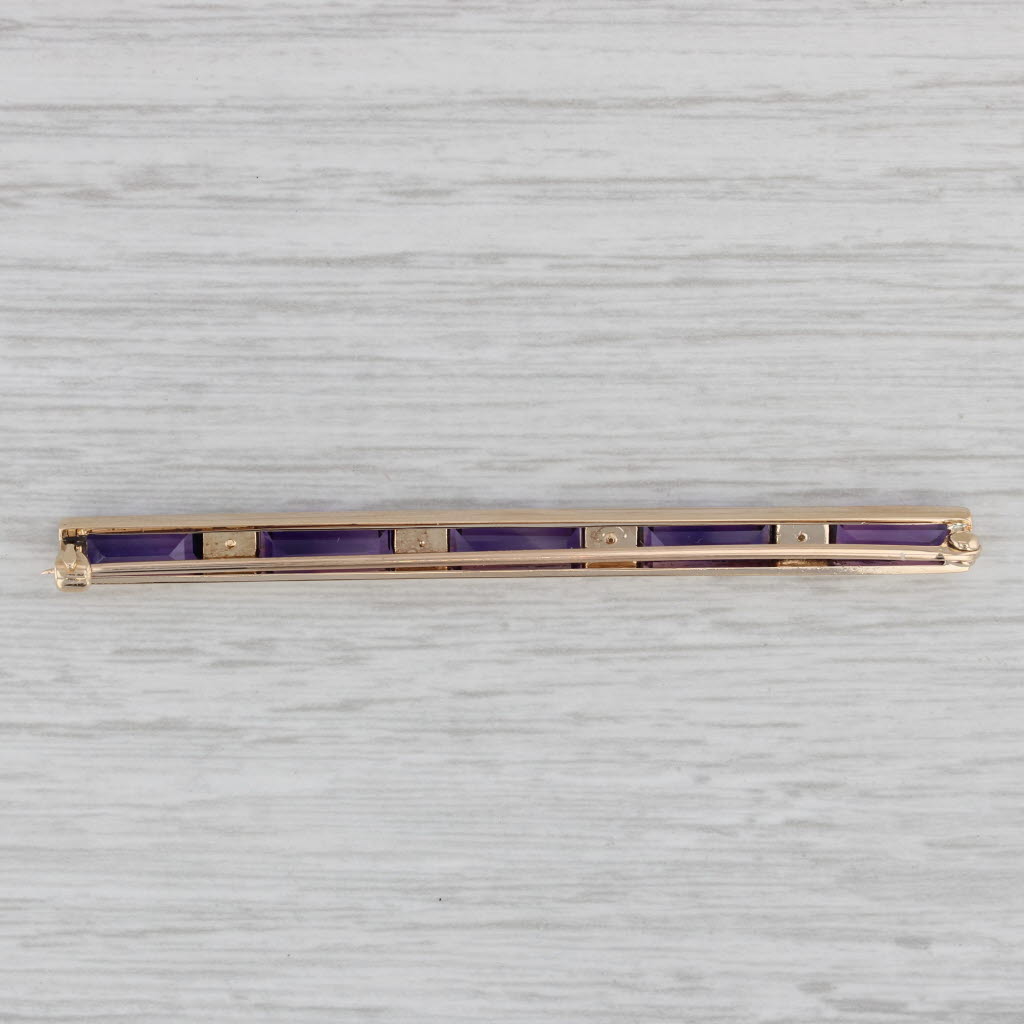 Gray Vintage 8.80ctw Amethyst Pearl Bar Pin 14k Yellow Gold Brooch