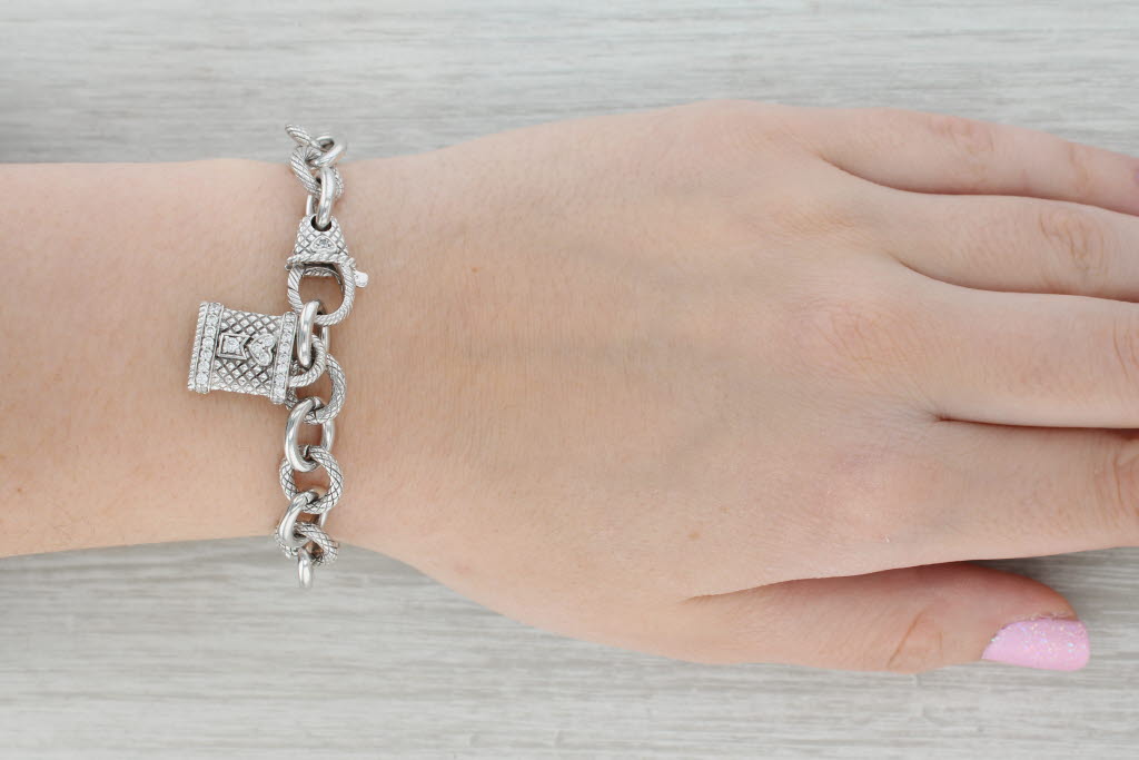 Dark Gray 0.47ctw Cubic Zirconia Lock Charm Bracelet Sterling Silver Judith Ripka 7.25"