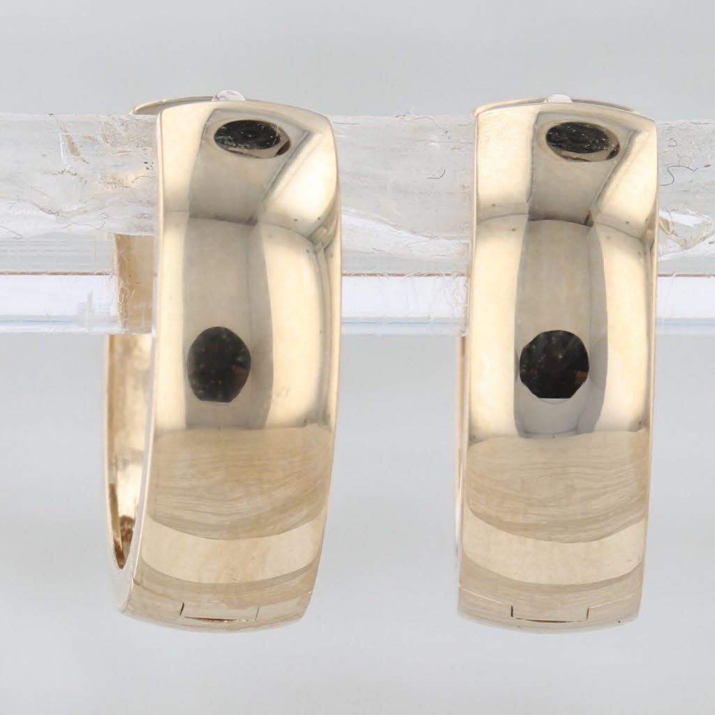 Hoop Huggie Earrings 14k Yellow Gold Round Hoops 14.2 x 4.9 mm