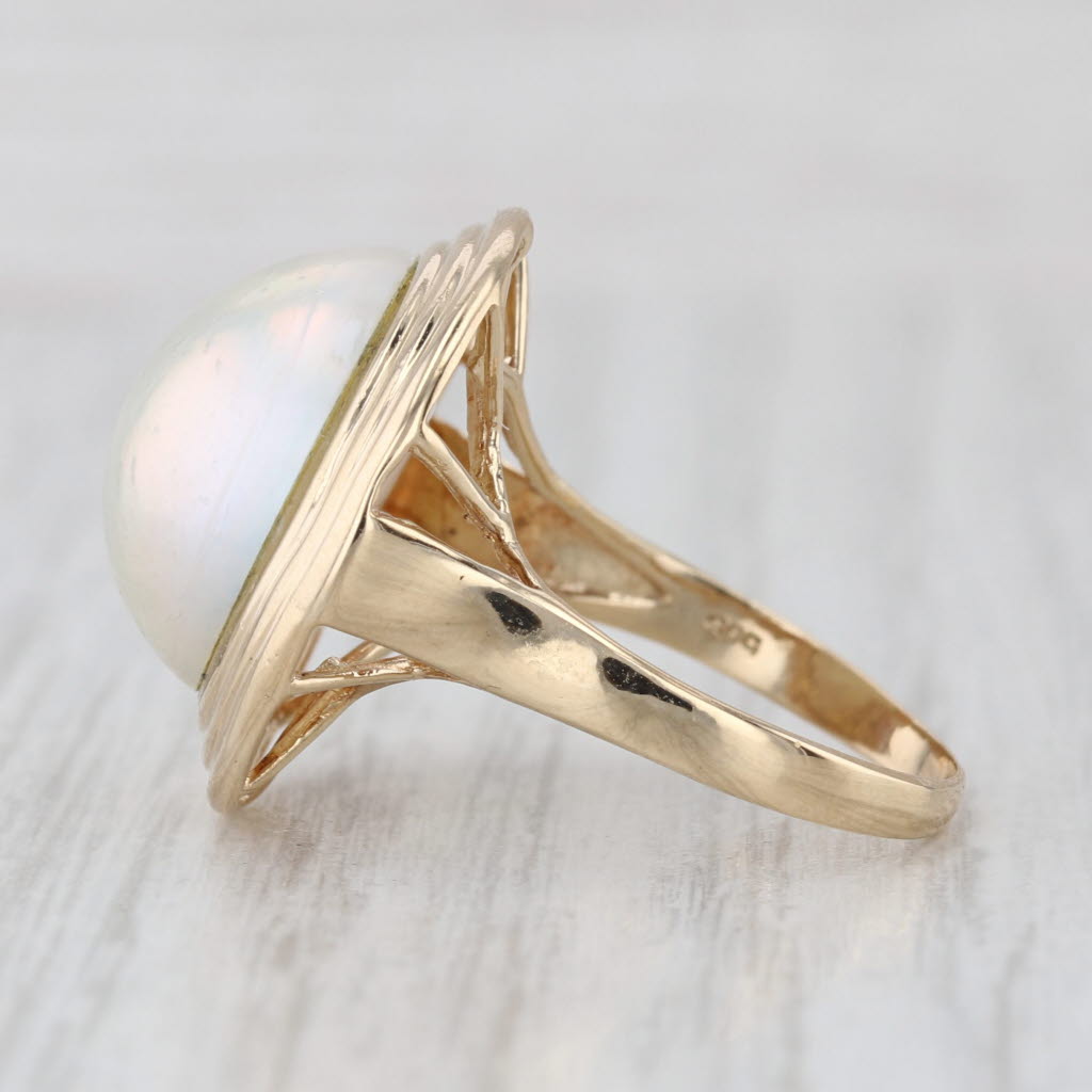 14.7mm Round Mabe Pearl Solitaire Cabochon Ring 14k Yellow Gold Size 7