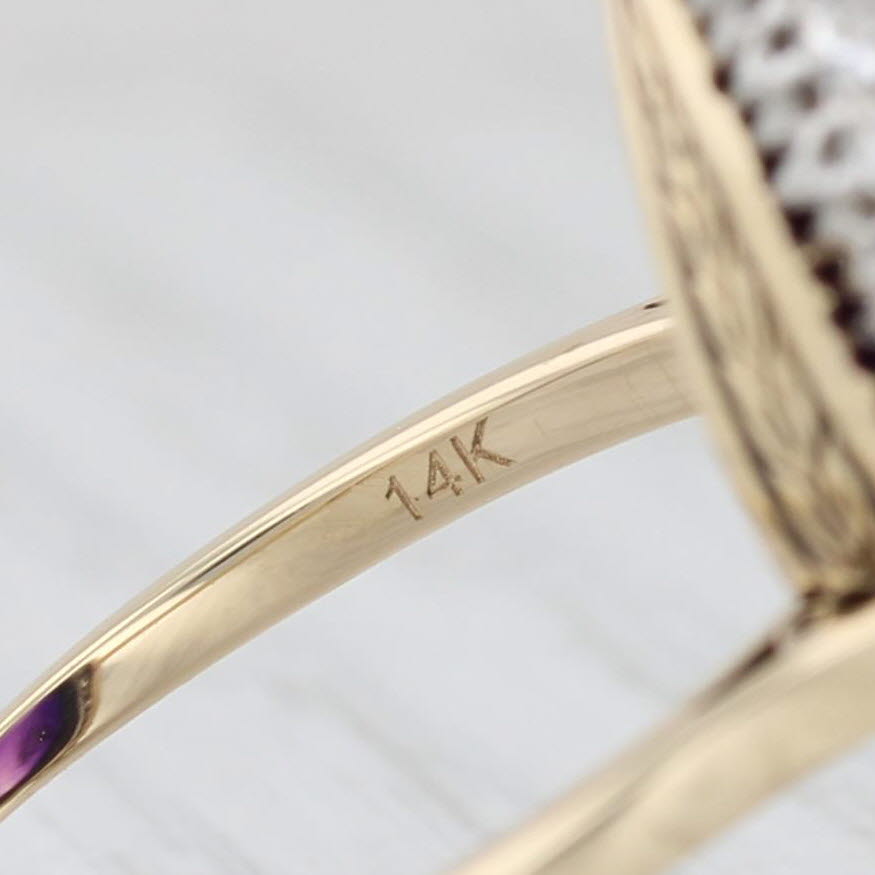 Light Gray Vintage Amethyst Cabochon Diamond Halo Cocktail Ring 14k Yellow Gold Platinum