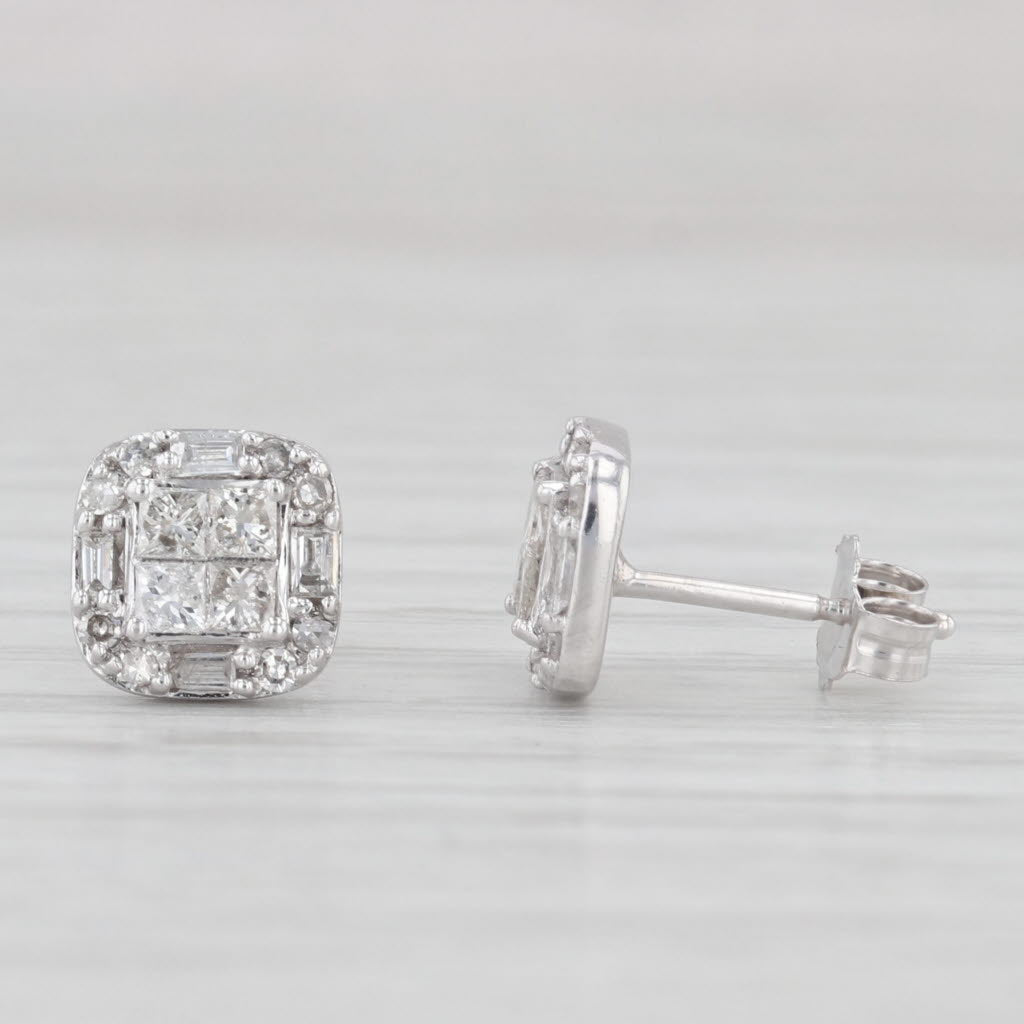 Light Gray 0.52ctw Diamond Halo Stud Earrings 10k White Gold