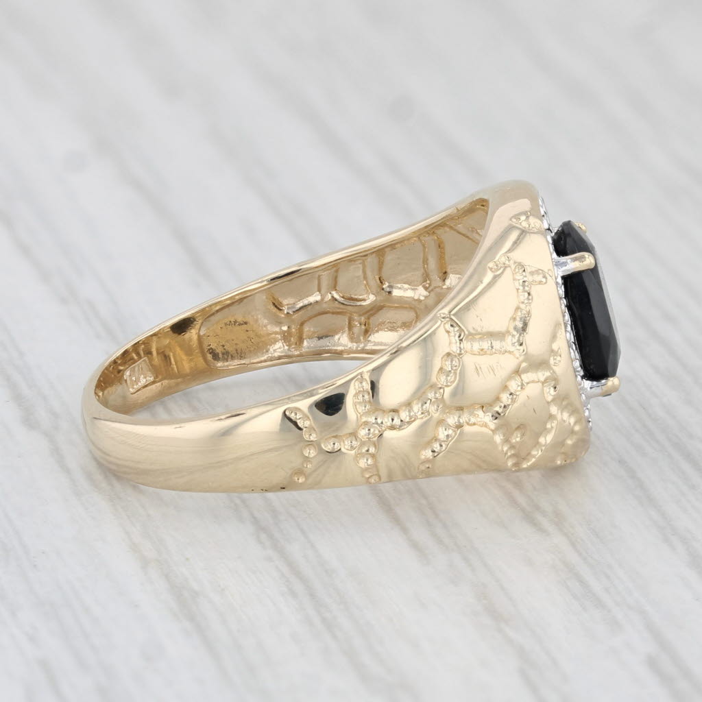 Light Gray Onyx Diamond Halo Ring 10k Yellow Gold Nugget Band Size 8.75